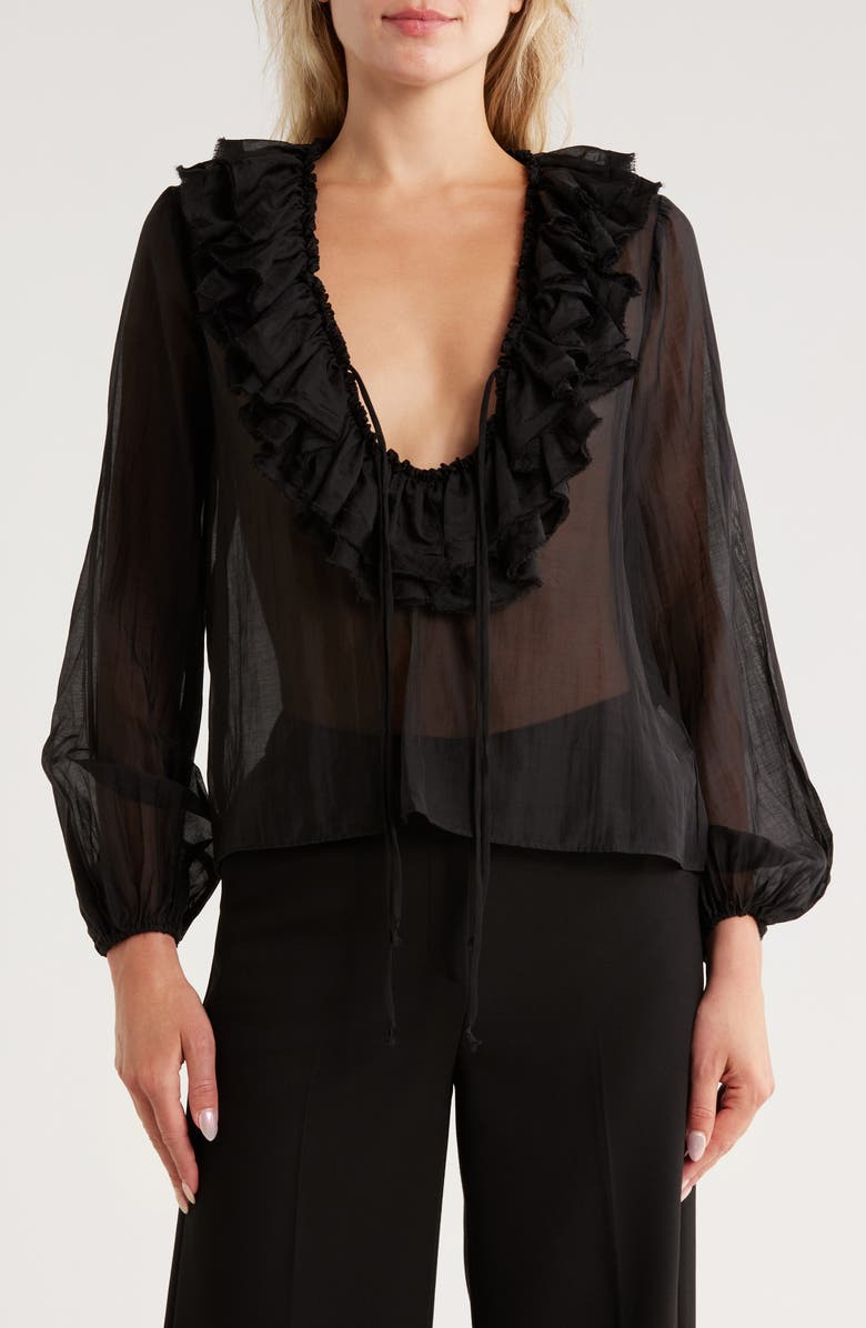 JASON WU Ruffle Long Sleeve Top, Main, color, Black