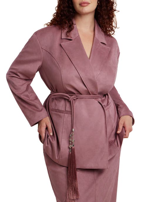 Faux Suede Tassel Belted Blazer (Plus Available)