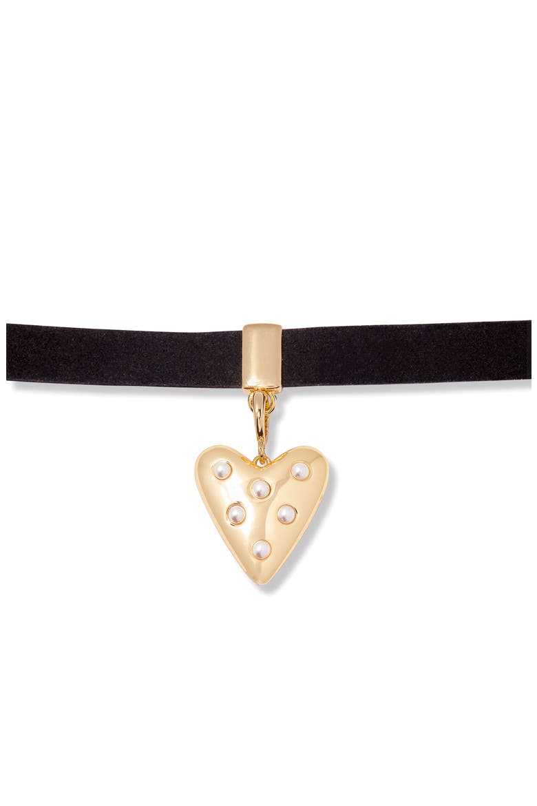 Samantha Heart Charm Choker Necklace, Main, color, GOLD