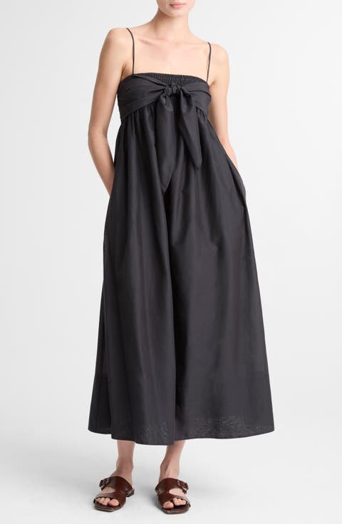 Tie Front Cotton & Silk Maxi Sundress