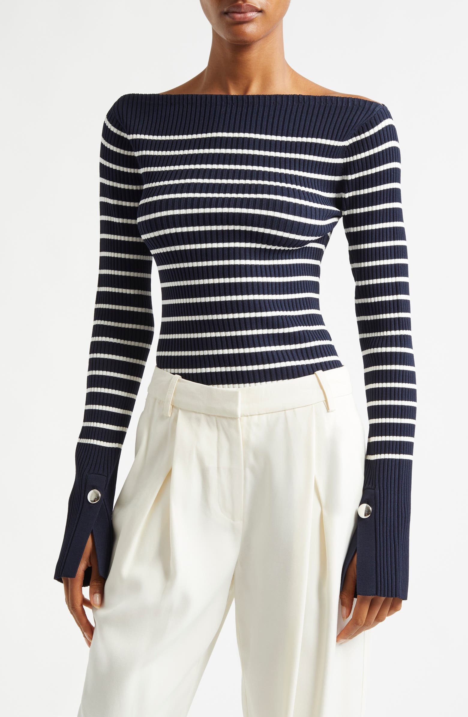 A.L.C. Anya Stripe Rib Boat Neck Sweater | Nordstromrack
