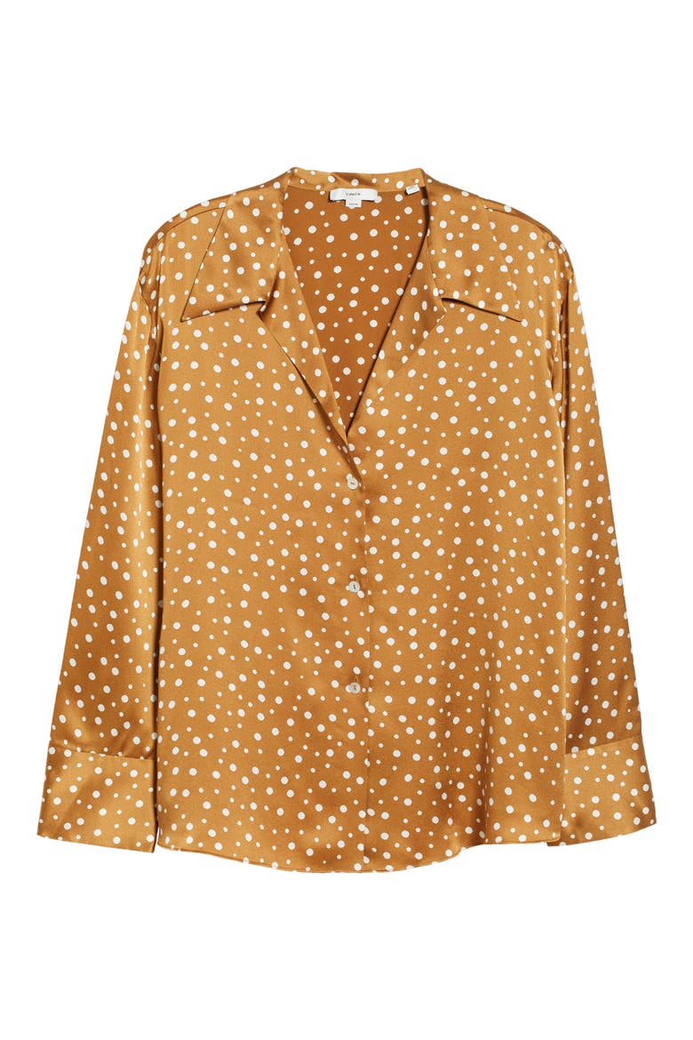 Dot Print Silk Blouse, Alternate, color, HONEY