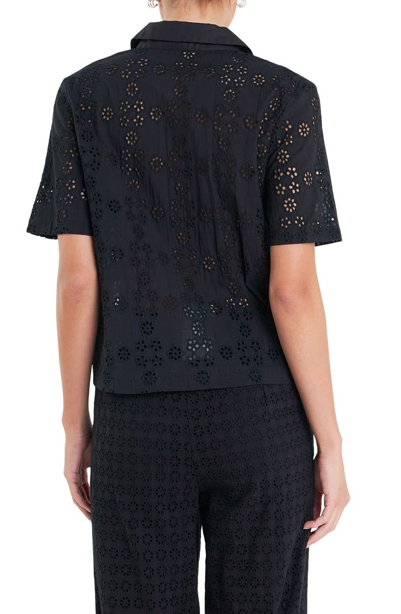 English Factory Floral Eyelet Cotton Camp Shirt, Alternate, color, Black