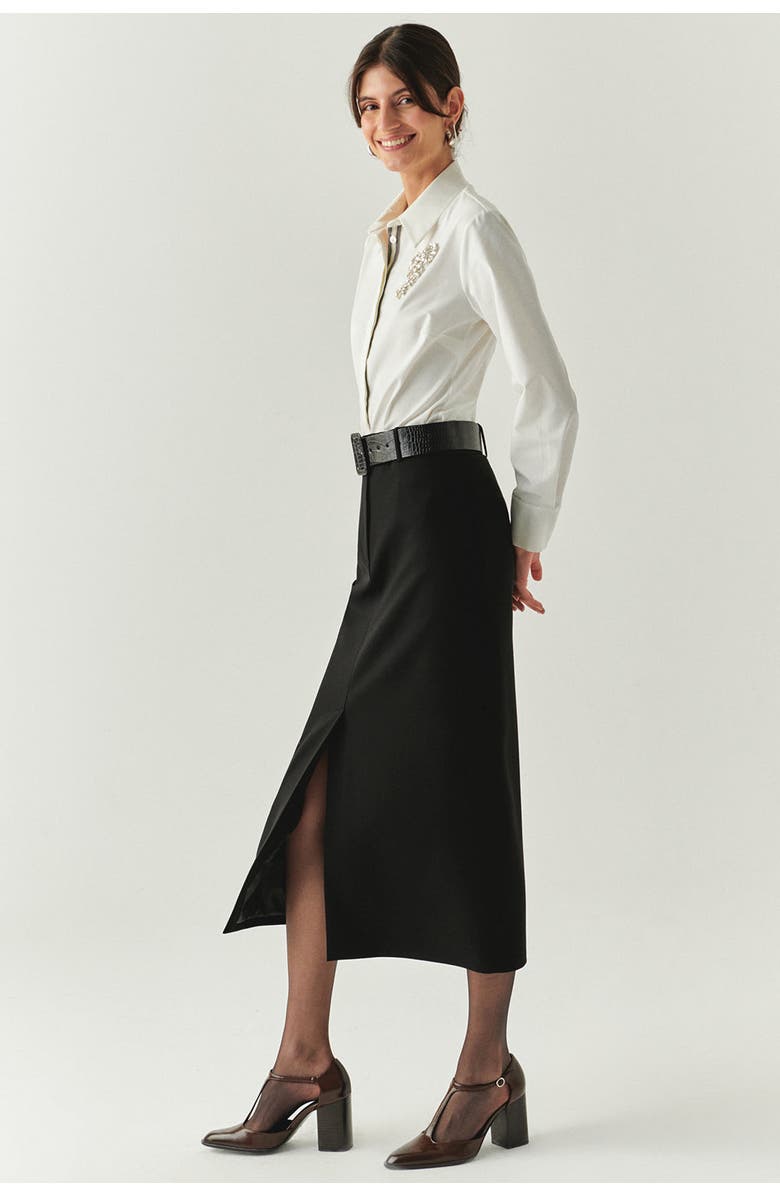 Exquise Arlette Belted Skirt, Alternate, color, Black