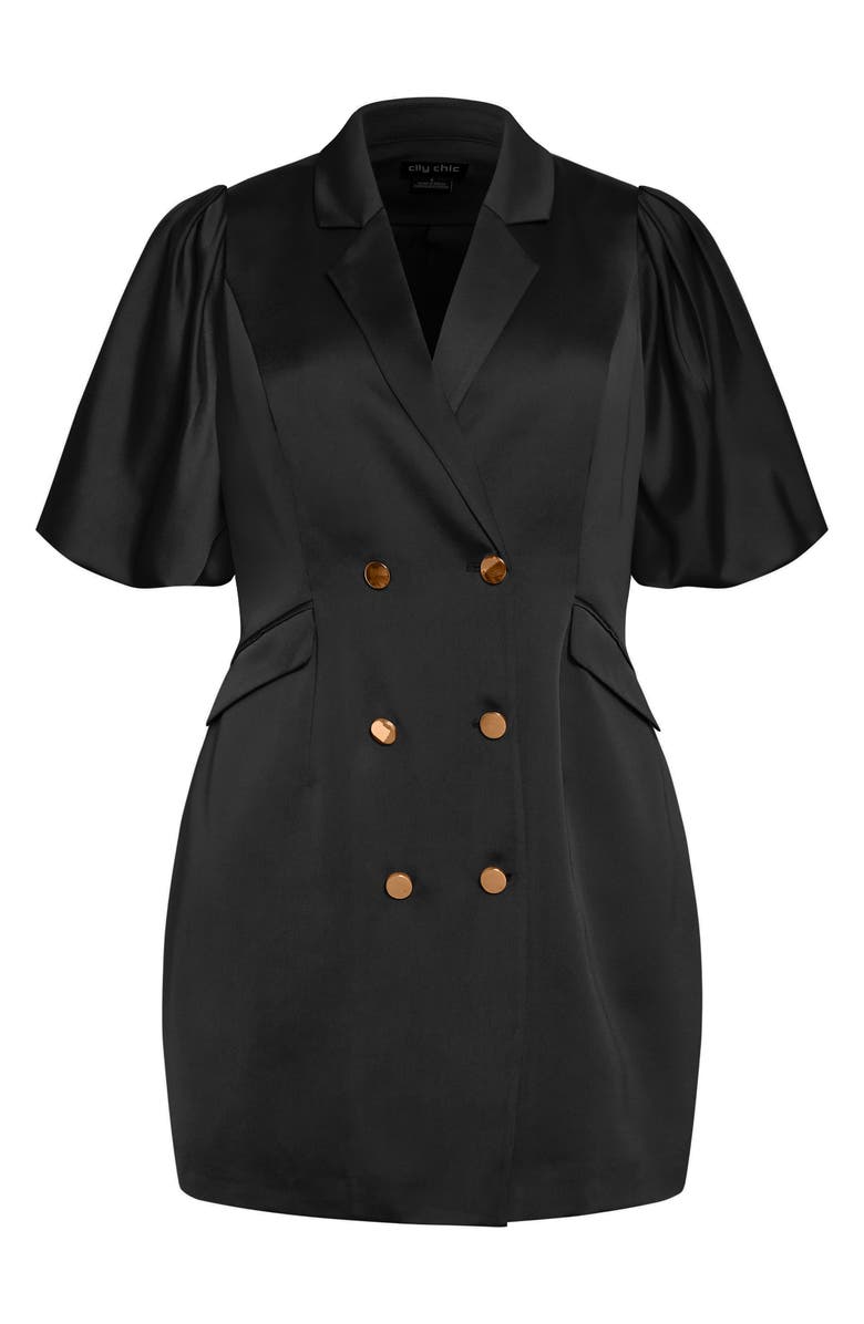 City Chic Julissa Short Sleeve Satin Blazer Dress, Alternate, color, Black