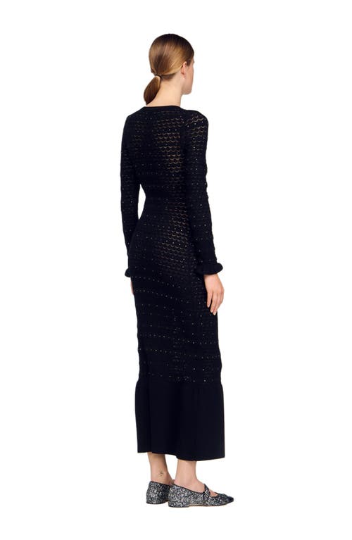 Sandro Rhinestone Knit Maxi Dress In Black