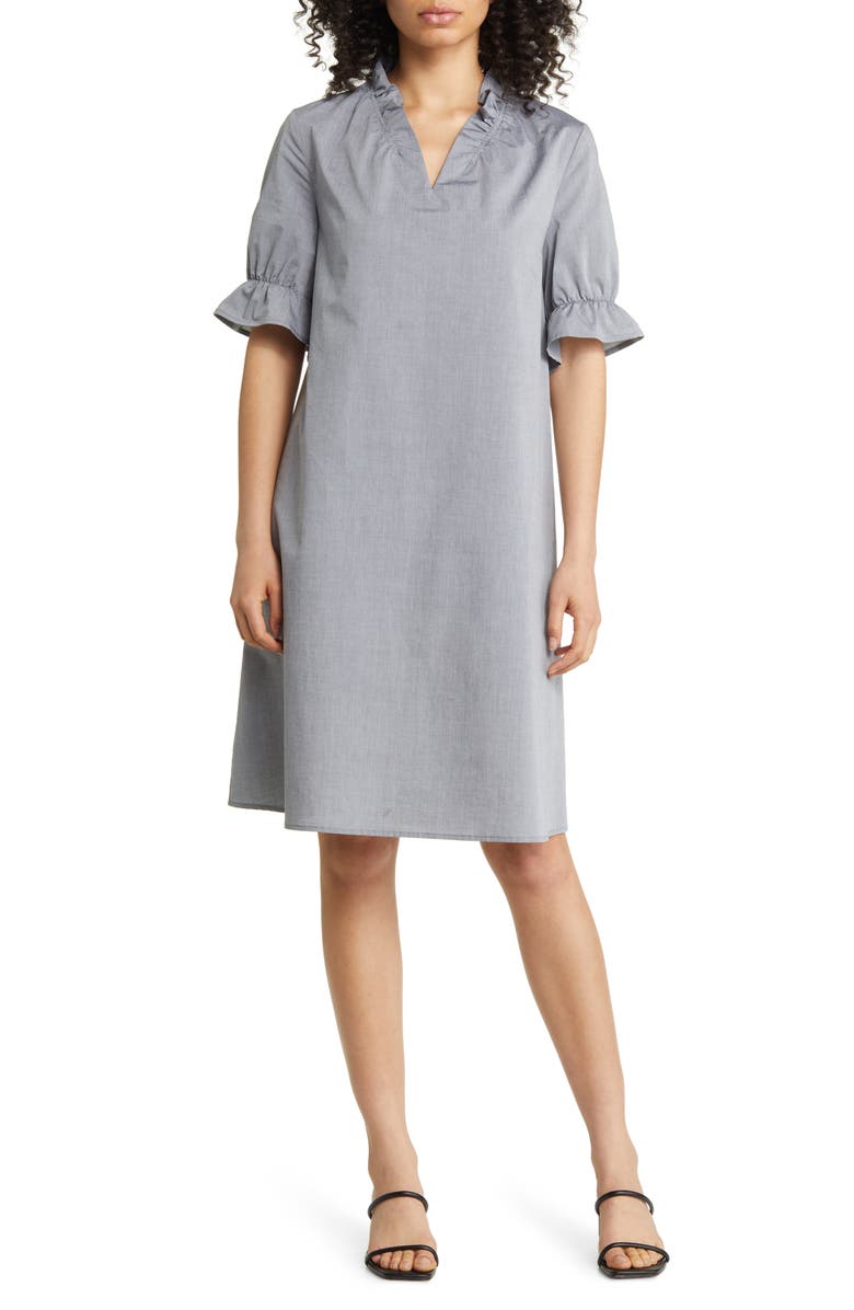 Ming Wang Ruffle Sleeve Cotton Shift Dress, Alternate, color,