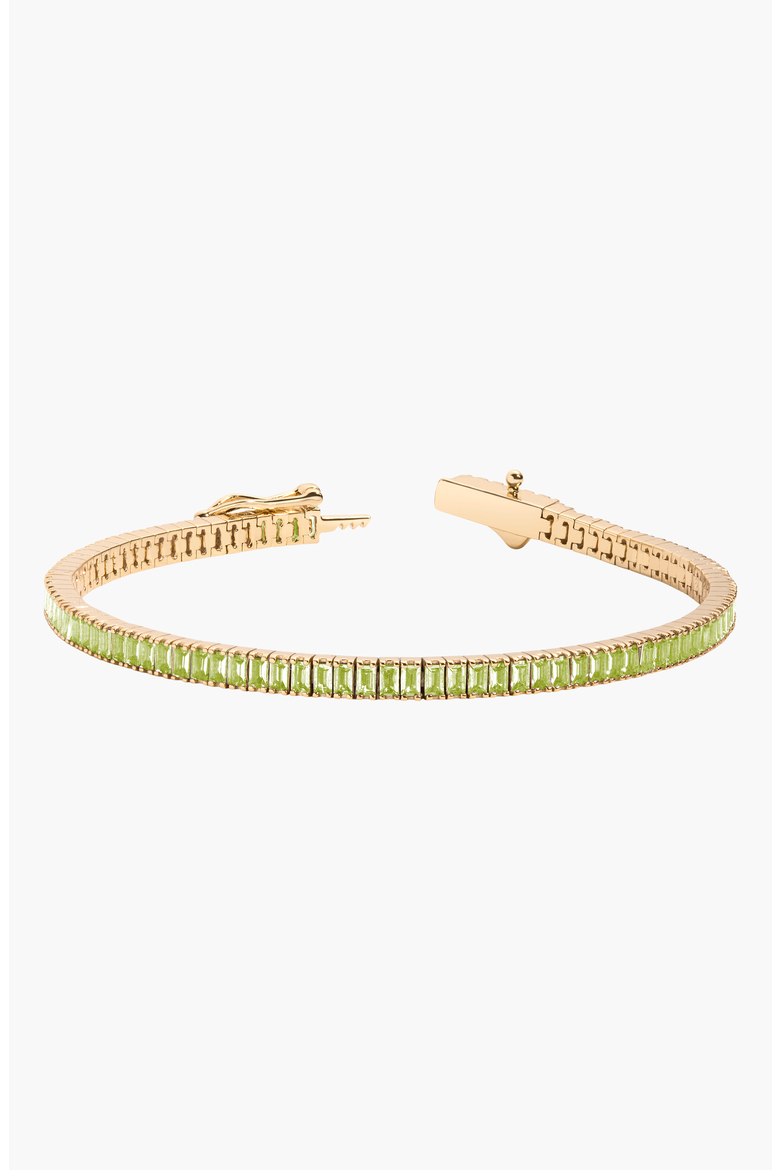Lab Grown Green Peridot Baguette Tennis Bracelet, Main, color, Yellow Gold Vermeil