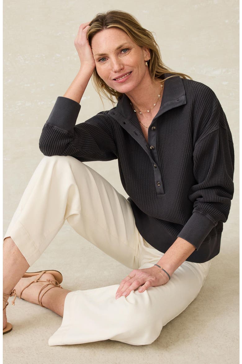 Surf Organic Cotton Waffle Henley, Alternate, color, WASHED BLACK