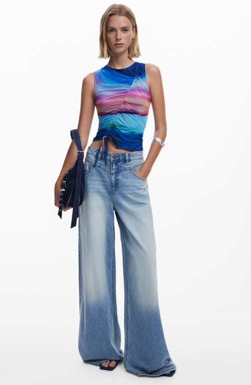 Desigual Shadow Pocket Wide Leg Jeans In Blue