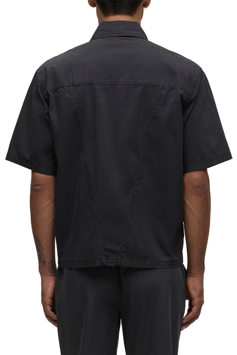 Utility Oversize Short Sleeve Cotton & Nylon Snap-Up Shirt, Alternate, color, BLACK