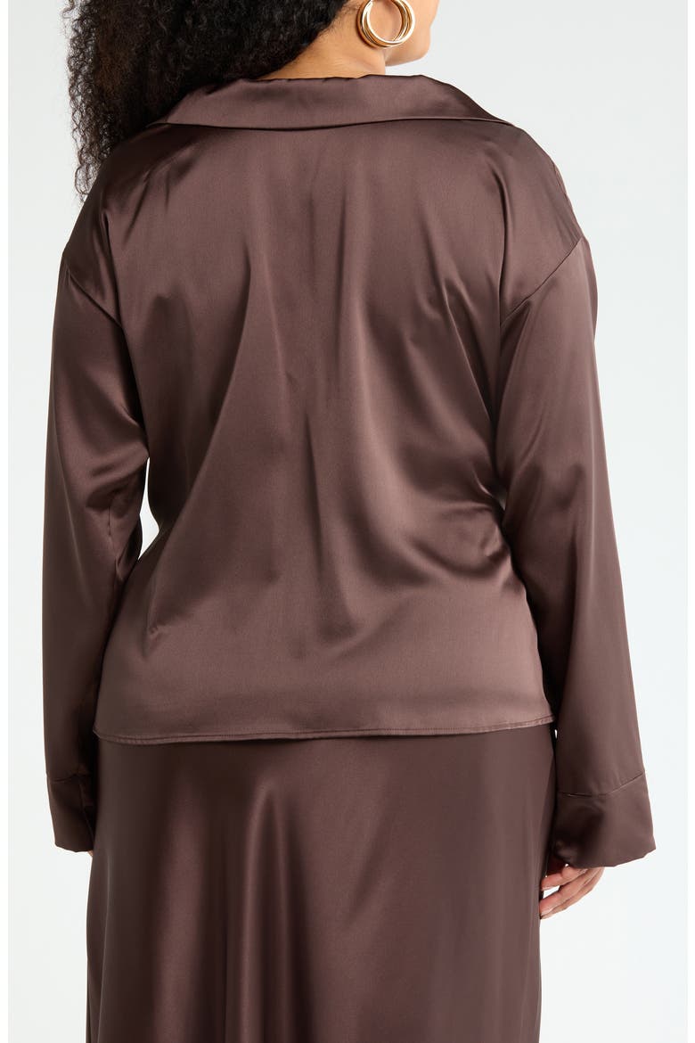 Faux Wrap Satin Top, Alternate, color, CHOCOLATE