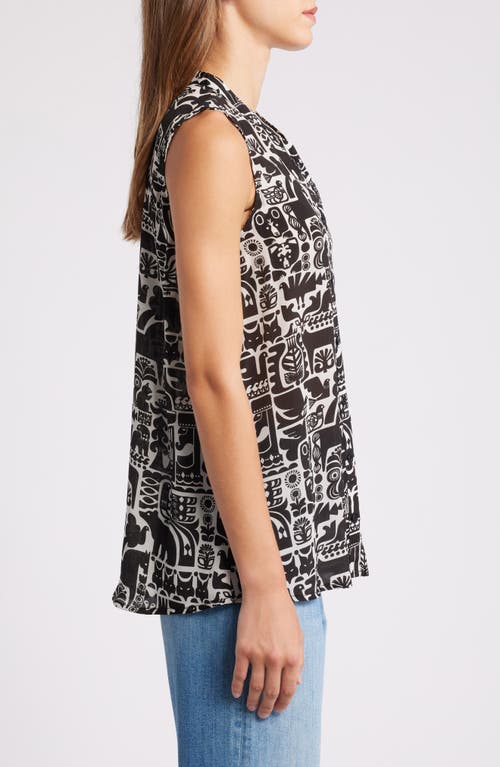 Apny Print Chiffon Button-up Sleeveless Top In Black/white Multi