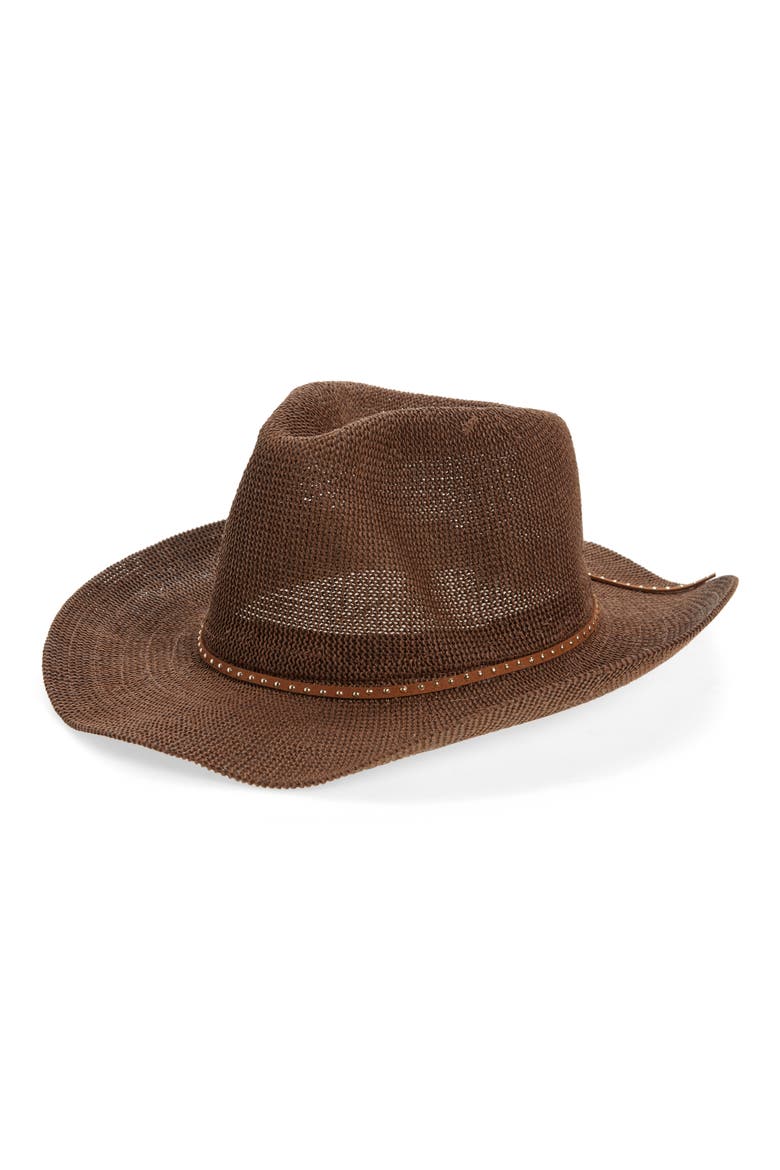 Studded Band Straw Cowboy Hat, Main, color, BROWN