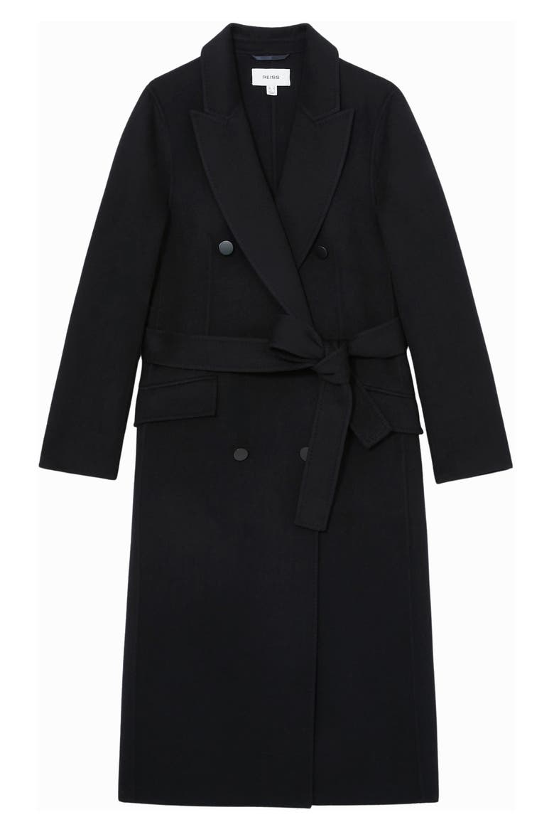 Maeve Belted Double Breasted Wool Blend Coat, Alternate, color, NAVY