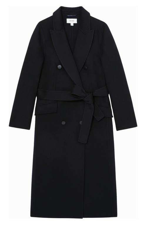 Reiss Maeve Belted Double Breasted Wool Blend Coat In Black