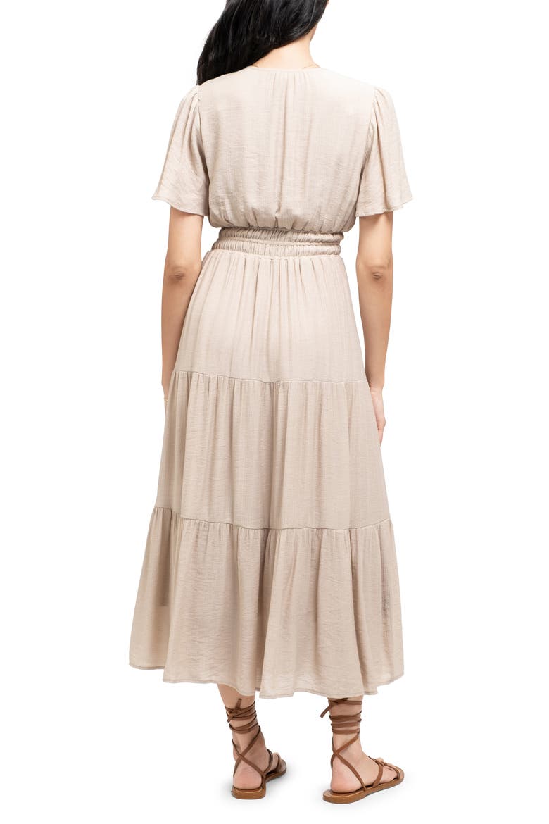 Split Neck Tiered Midi Dress, Alternate, color, LIGHT KHAKI