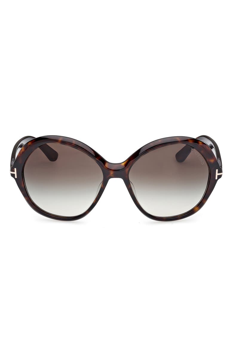 TOM FORD Annabelle 60mm Gradient Round Sunglasses, Main, color, Shiny Havana Eco / Grad Smoke