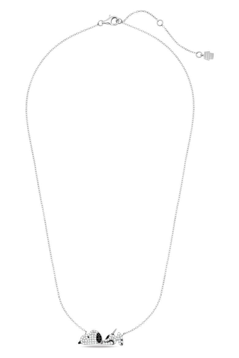 x Peanuts® Snoopy Belly Flop Pavé Pendant Necklace, Alternate, color, PURE PLATINUM / CLEAR STONE