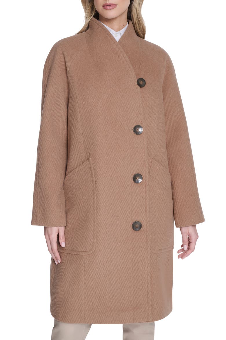 Asymmetric Wool Blend Coat, Alternate, color, CAMEL