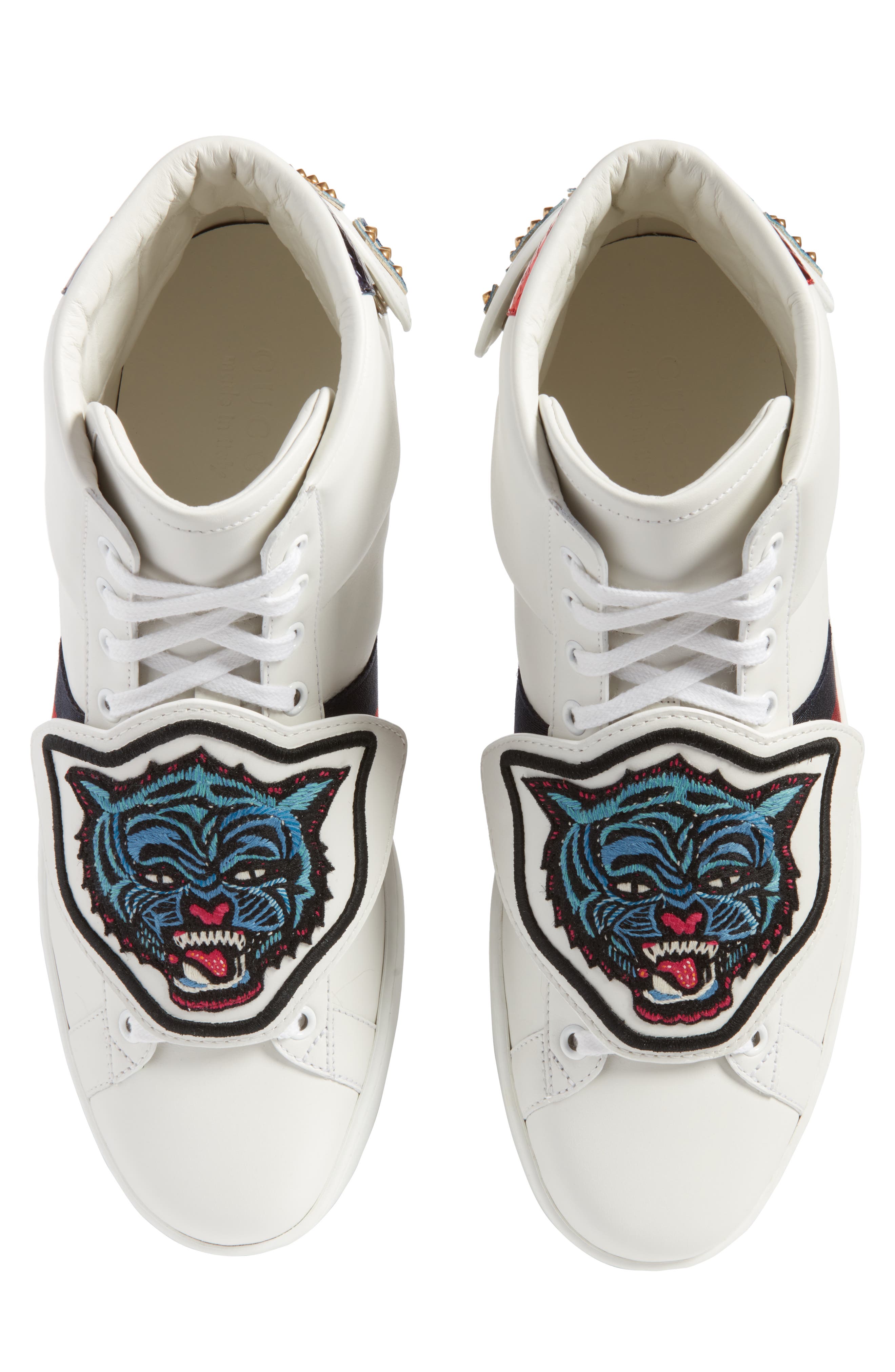 Gucci New Ace Jaguar Embroidered Patch High Top Sneaker, Alternate, color, 
