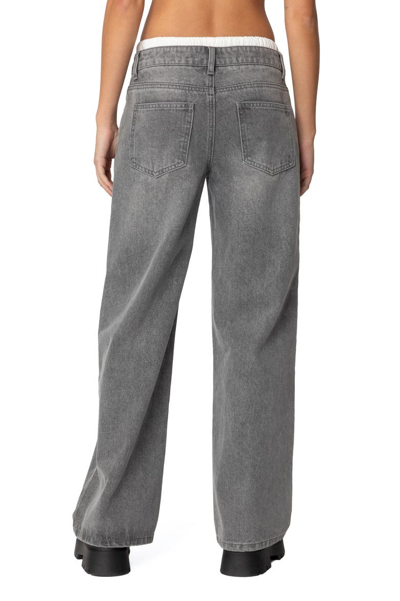 Drawstring Boxer Detail Wide Leg Jeans, Alternate, color, GRAY-WASHED