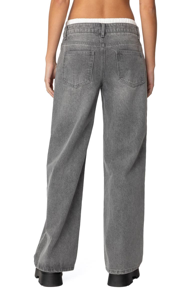 EDIKTED Drawstring Boxer Detail Wide Leg Jeans, Alternate, color, Gray-Washed