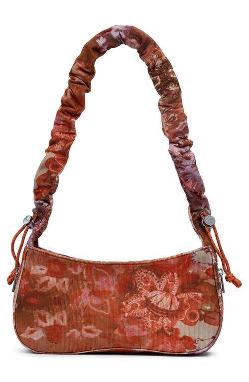Desigual Floral Print Corduroy Handbag In Orange