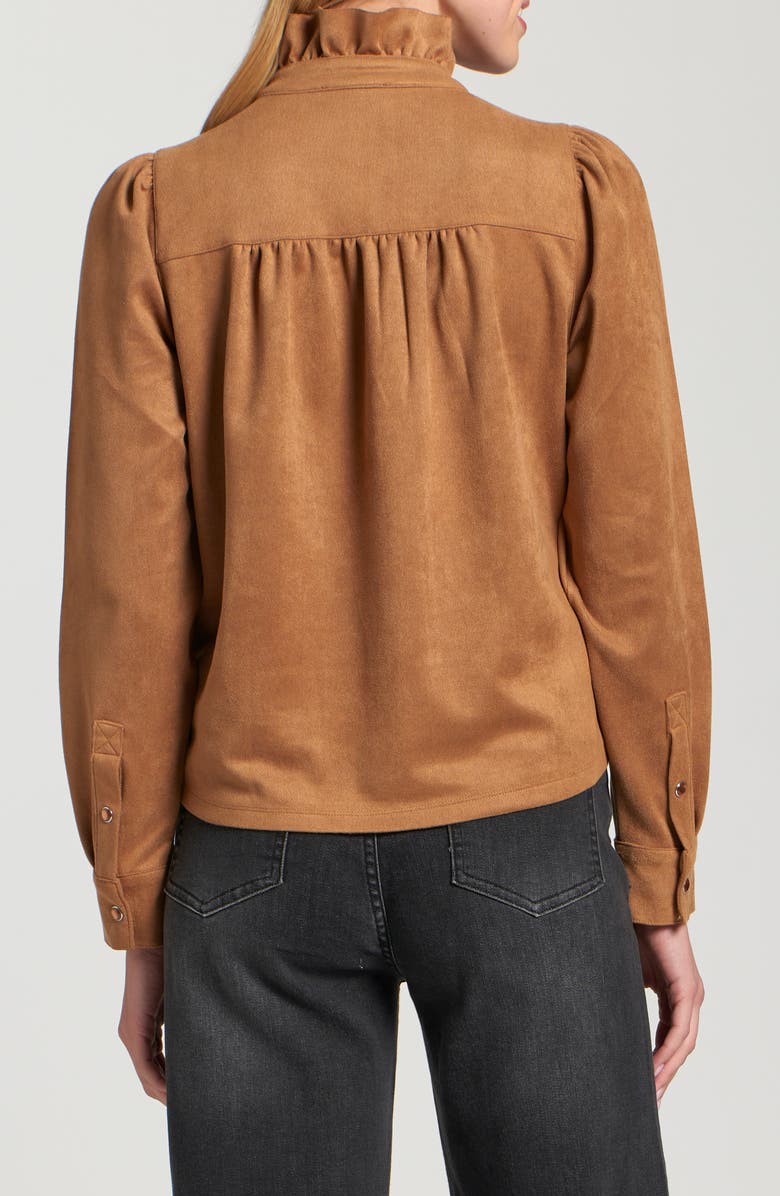 APNY Ruffle Snap Front Faux Suede Top, Alternate, color, Caramel