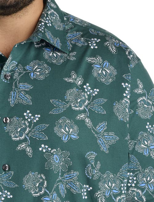 Synrgy By Dxl Big & Tall Rolled-sleeve Floral Print Sport Shirt In Green