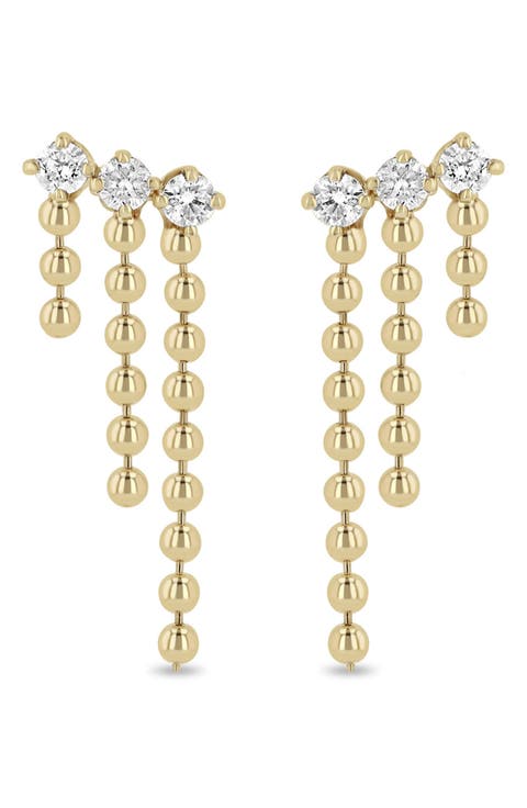 Diamond Beaded Waterfall Drop Earrings