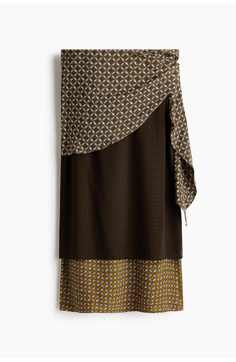 H&M Scarf-detail Layered Skirt, Alternate, color, Dark Khaki Green/Patterned