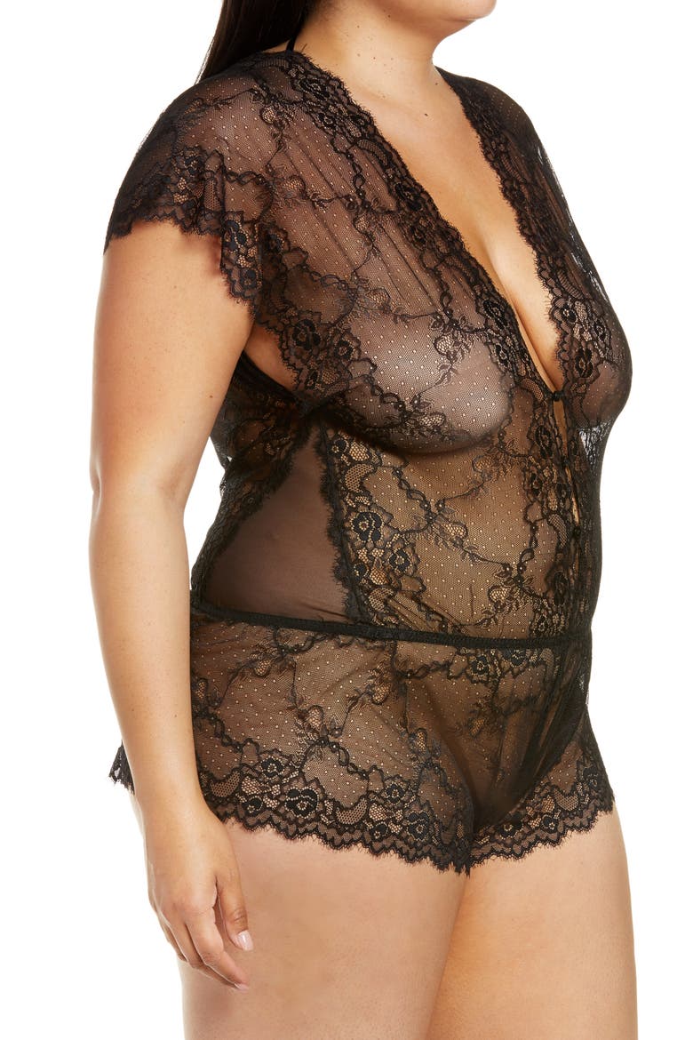 Lace Romper, Alternate, color, BLACK