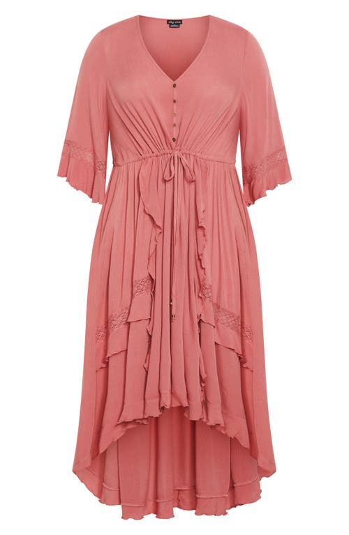 City Chic Rosie Lace Trim High-low Maxi Dress In Pink