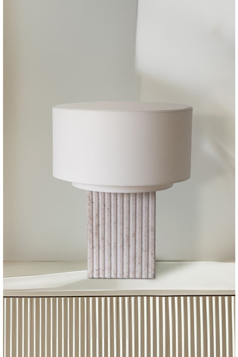 Atticus 15" Modern LED Natural Limestone Table Lamp with Cotton Fabric Shade, Alternate, color, Cream
