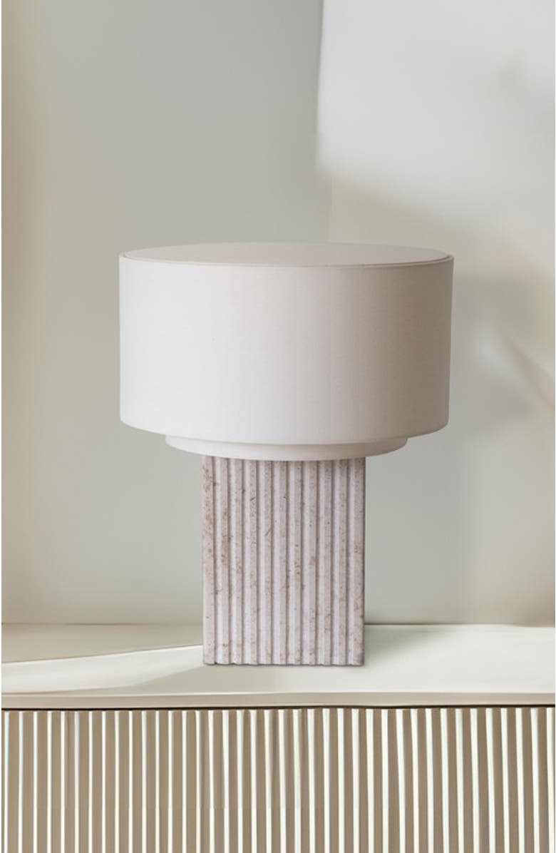 Brightech Atticus 15" Modern LED Natural Limestone Table Lamp with Cotton Fabric Shade, Alternate, color, Cream