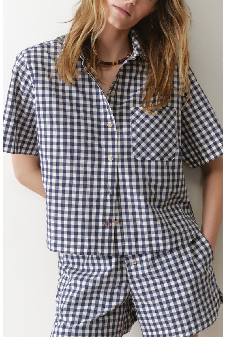 Bonnie Gingham Pima Cotton Poplin Button-Up Shirt, Main, color, NAVY/ WHITE GINGHAM