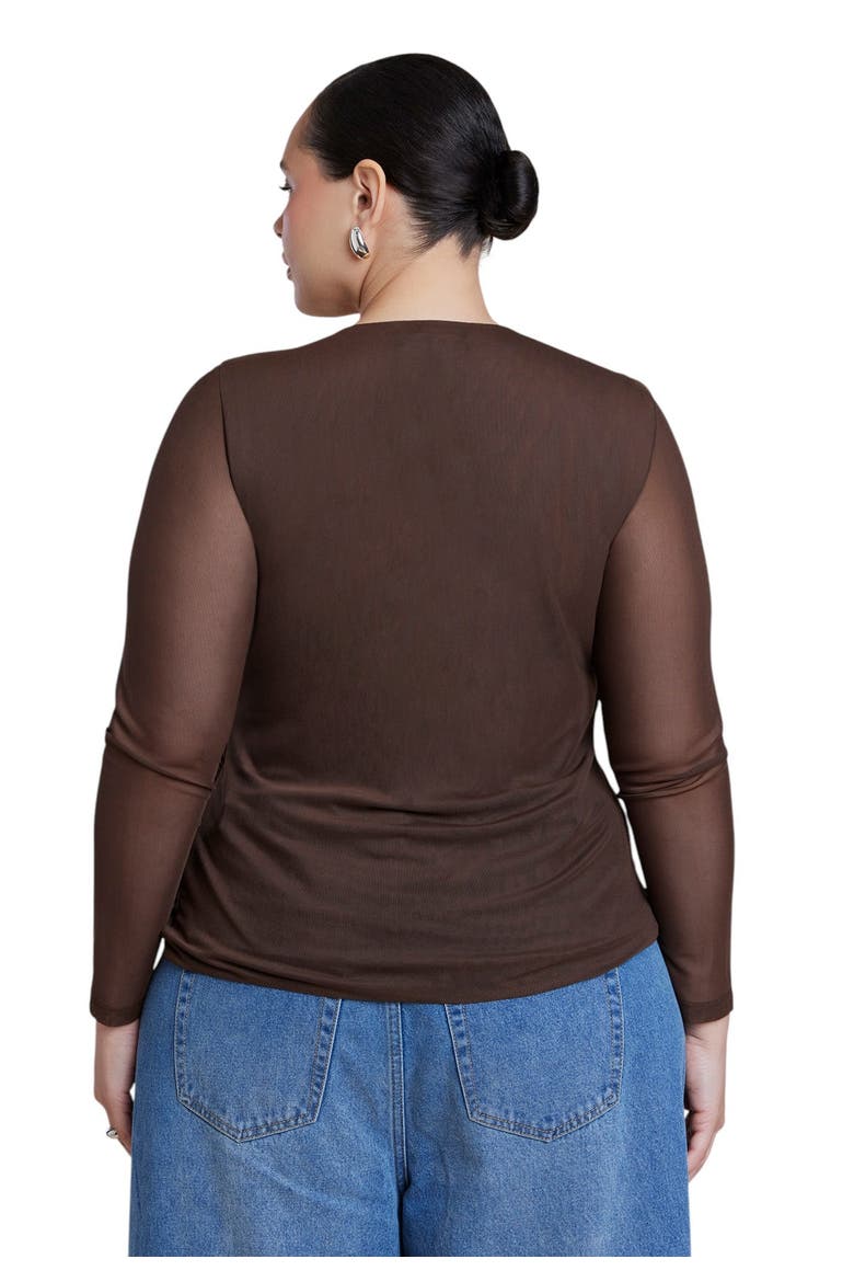 Mesh Draped Waist Top (plus), Alternate, color, CHICORY COFFEE