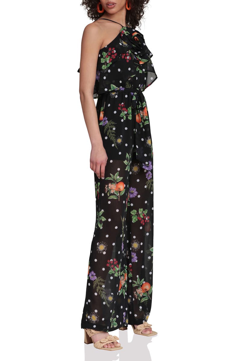Avec Les Filles Rose Halter Neck Jumpsuit, Alternate, color, Black Scattered Botanical