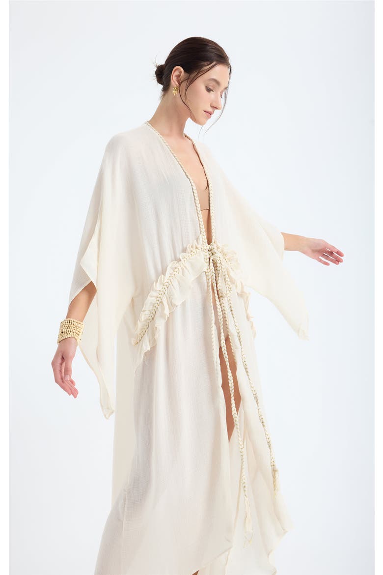 Leora 100% Cotton With Gold Braided Details Maxi Kimono, Alternate, color, Ivory