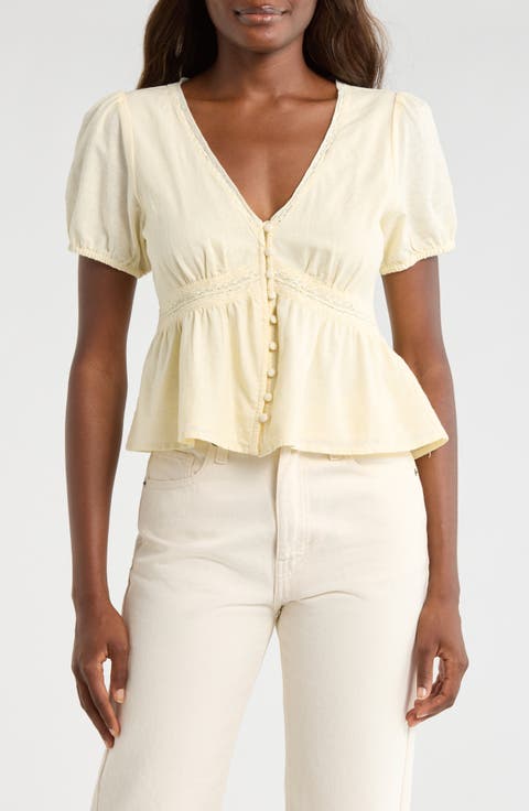 Lace Detail Linen Blend Peplum Top