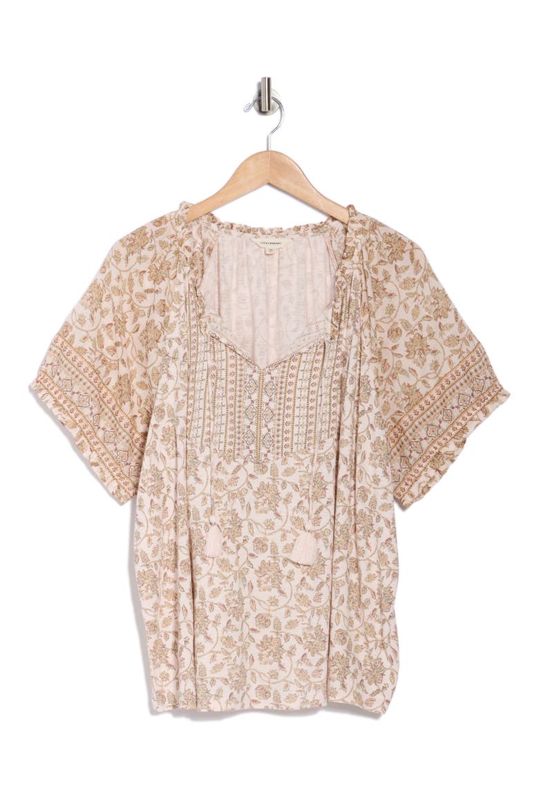 Short Sleeve Split Neck Top, Alternate, color, PINK MULTI