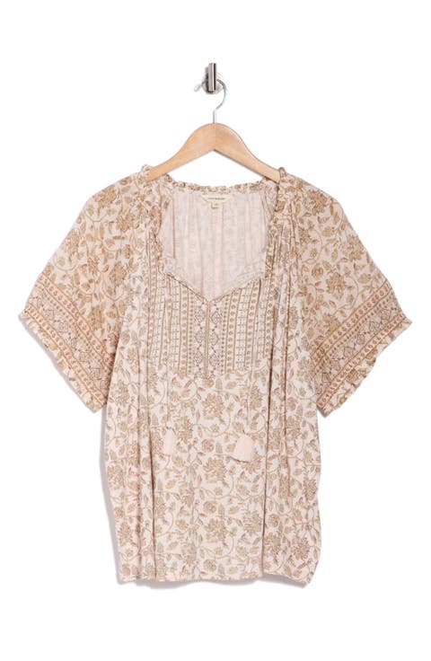 Short Sleeve Split Neck Top (Plus)