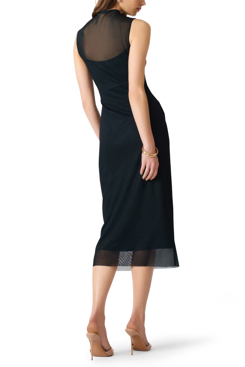 Mo Print Sheer Mock Neck Midi Dress, Alternate, color, MIDNIGHT TEAL