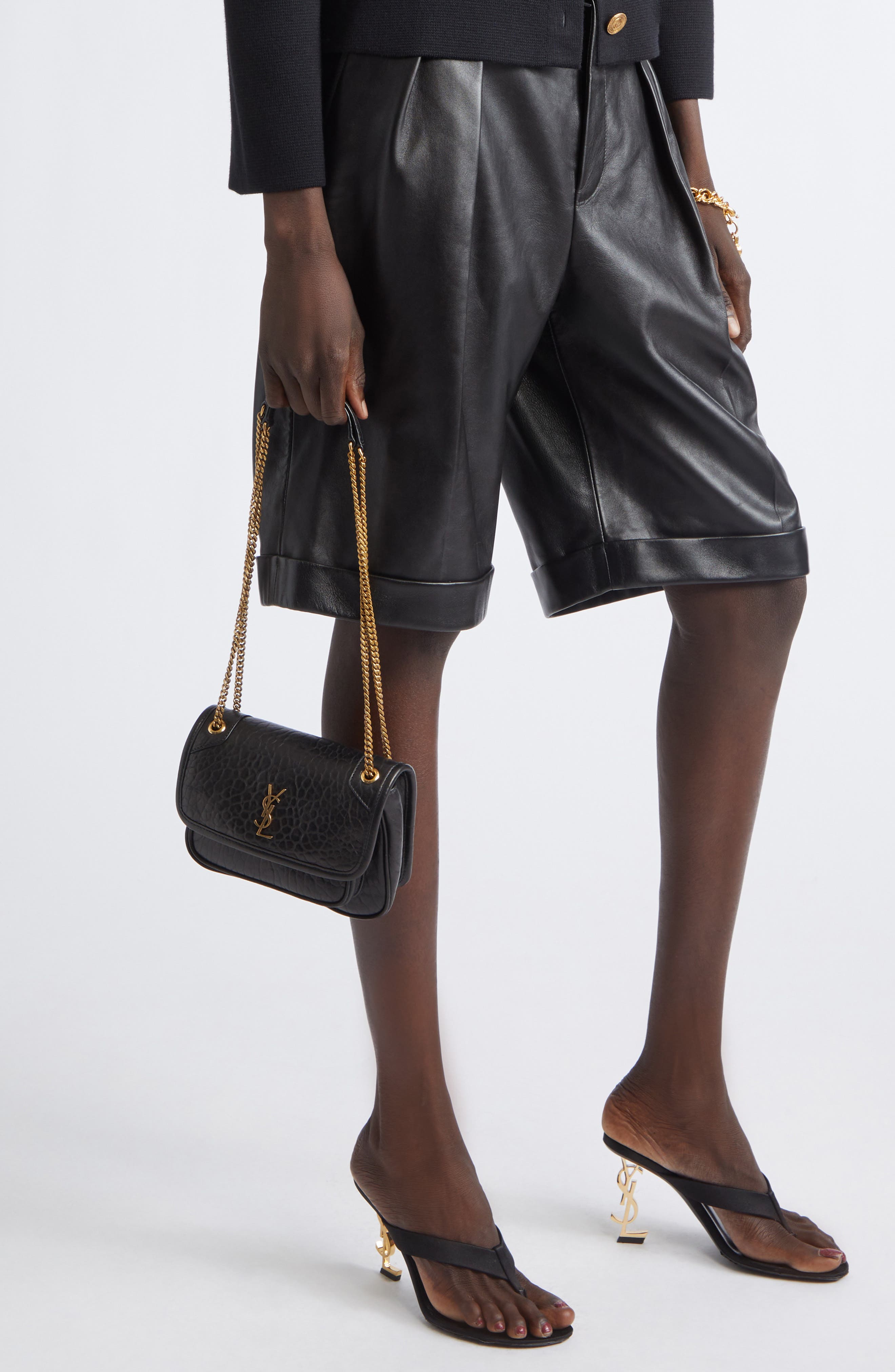 Mini Niki Leather Shoulder Bag, Alternate, color, NOIR