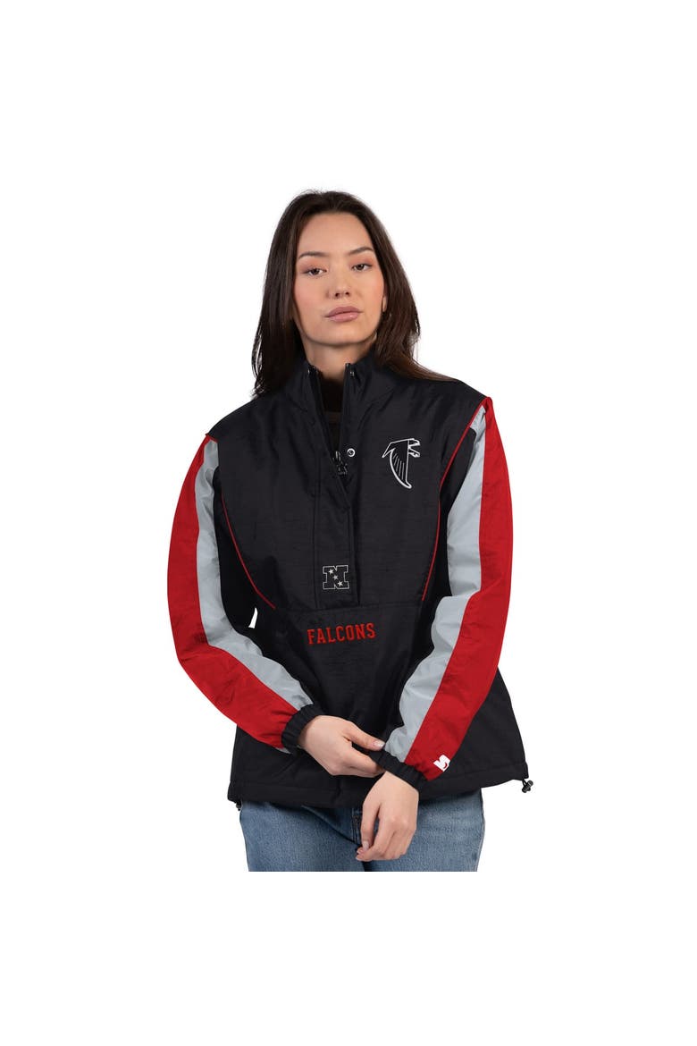 Women's Starter Black/Red Atlanta Falcons Thursday Night Gridiron Half-Zip Jacket, Main, color, Black