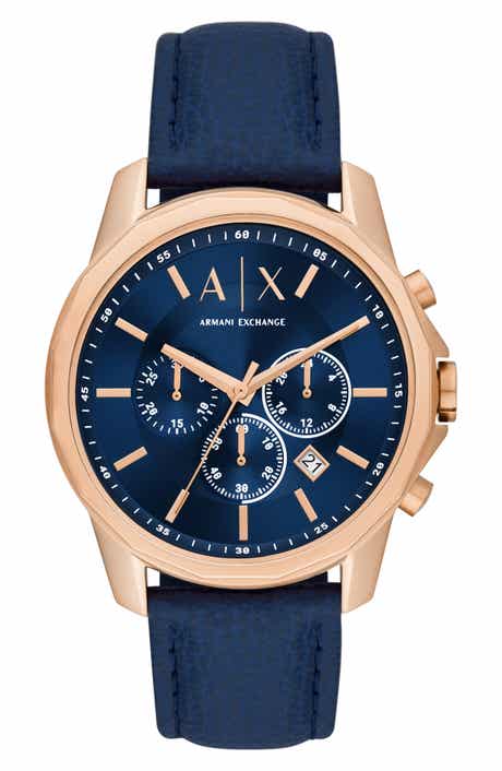 Chronograph Leather Strap Watch, 44mm