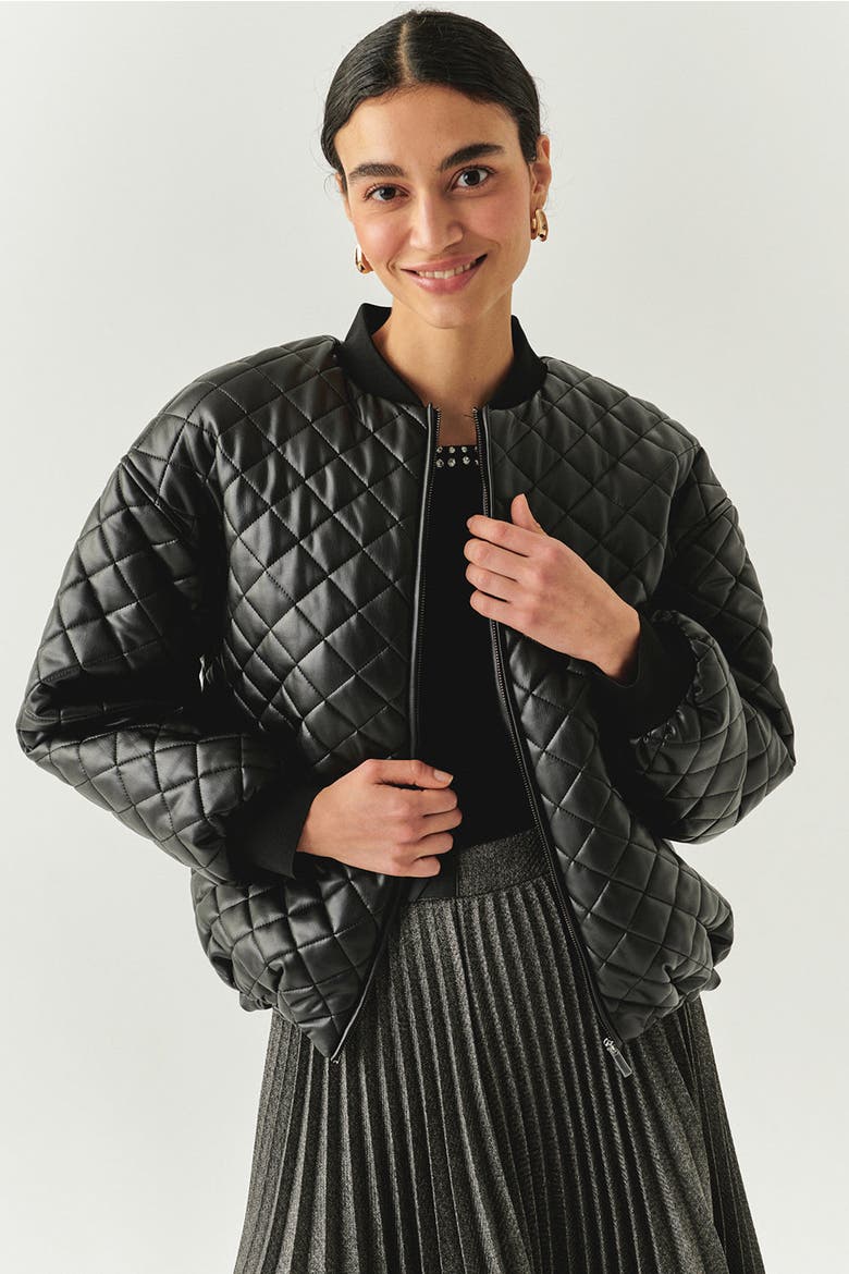 Dulce Quilted Faux Leather Jacket, Main, color, BLACK