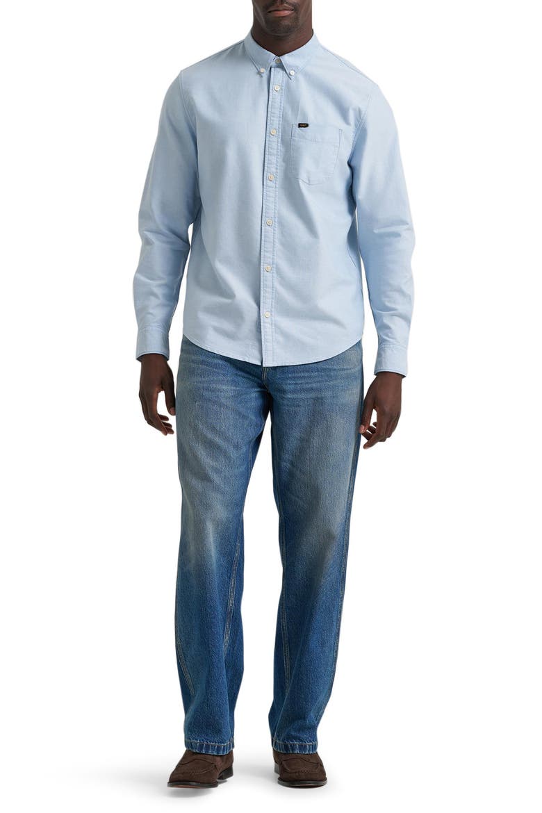 Long Sleeve Cotton Button Down Shirt, Alternate, color, HALOGEN CROSSED CLOUD