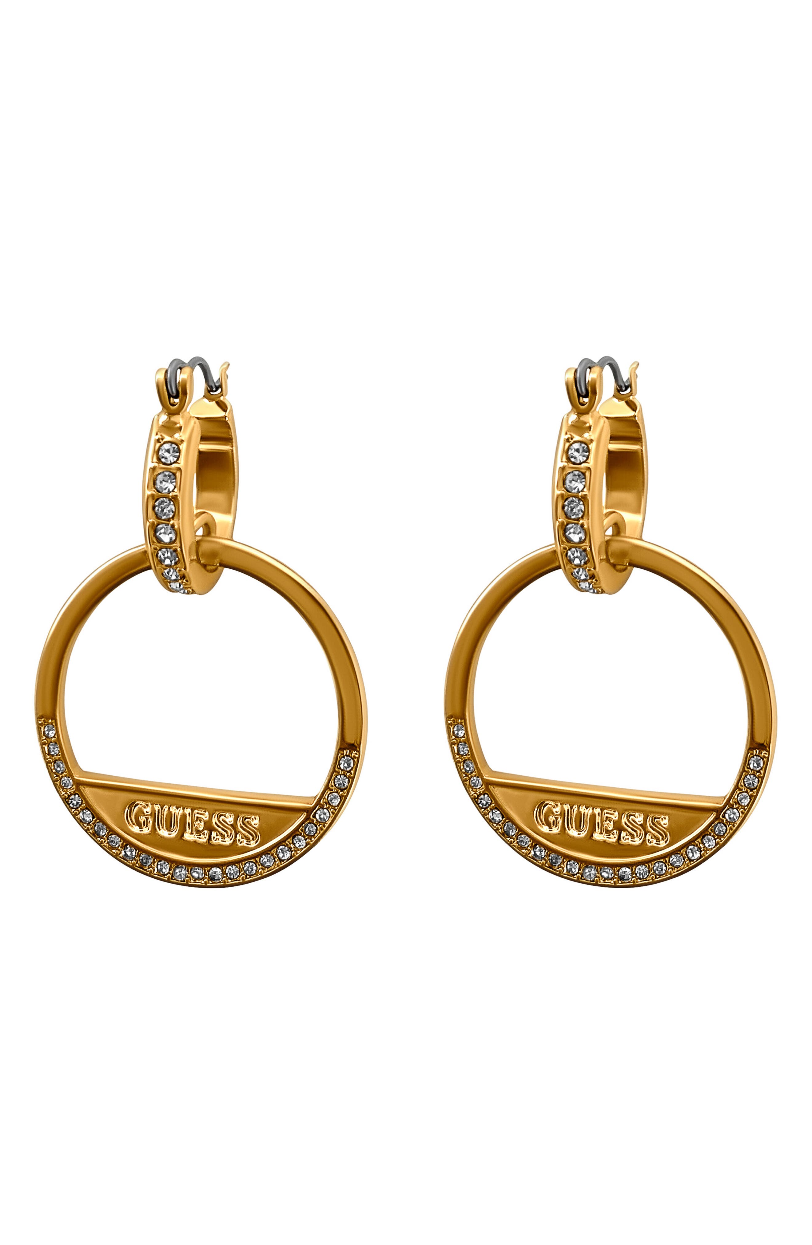 GUESS Crystal Stone Logo Hoop Earrings